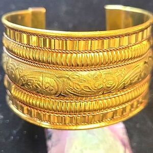 Vintage Wide Gold Tone Cuff Bracelet Bold Boho Statement Adjustable